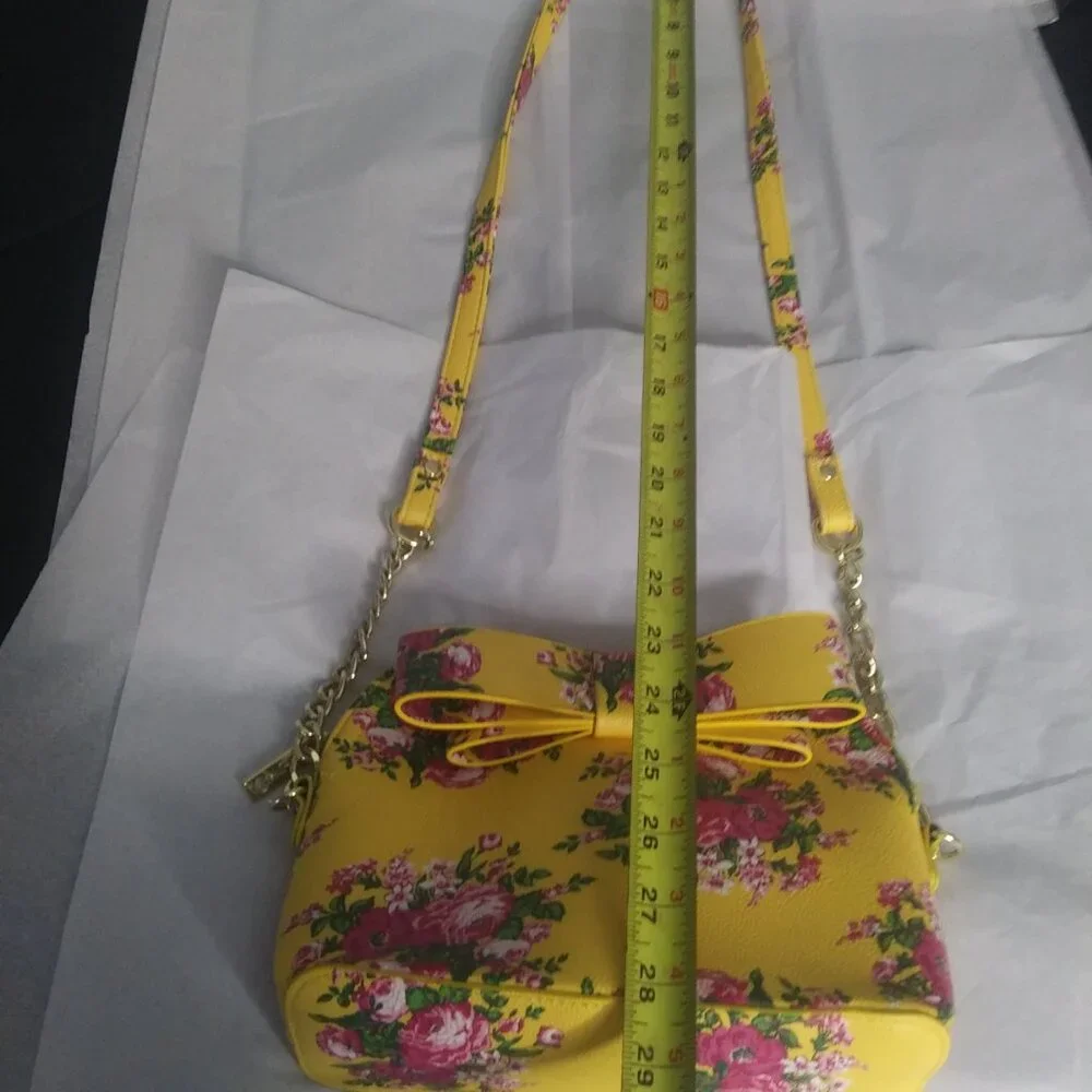 Betsy Johnson Yellow pinks Floral  Bow Dome  Crossbody Shoulder Bag Satchel